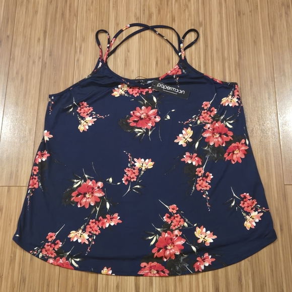 💚 NWT Papermoon Blue and Pink Tank Top - Picture 1 of 6